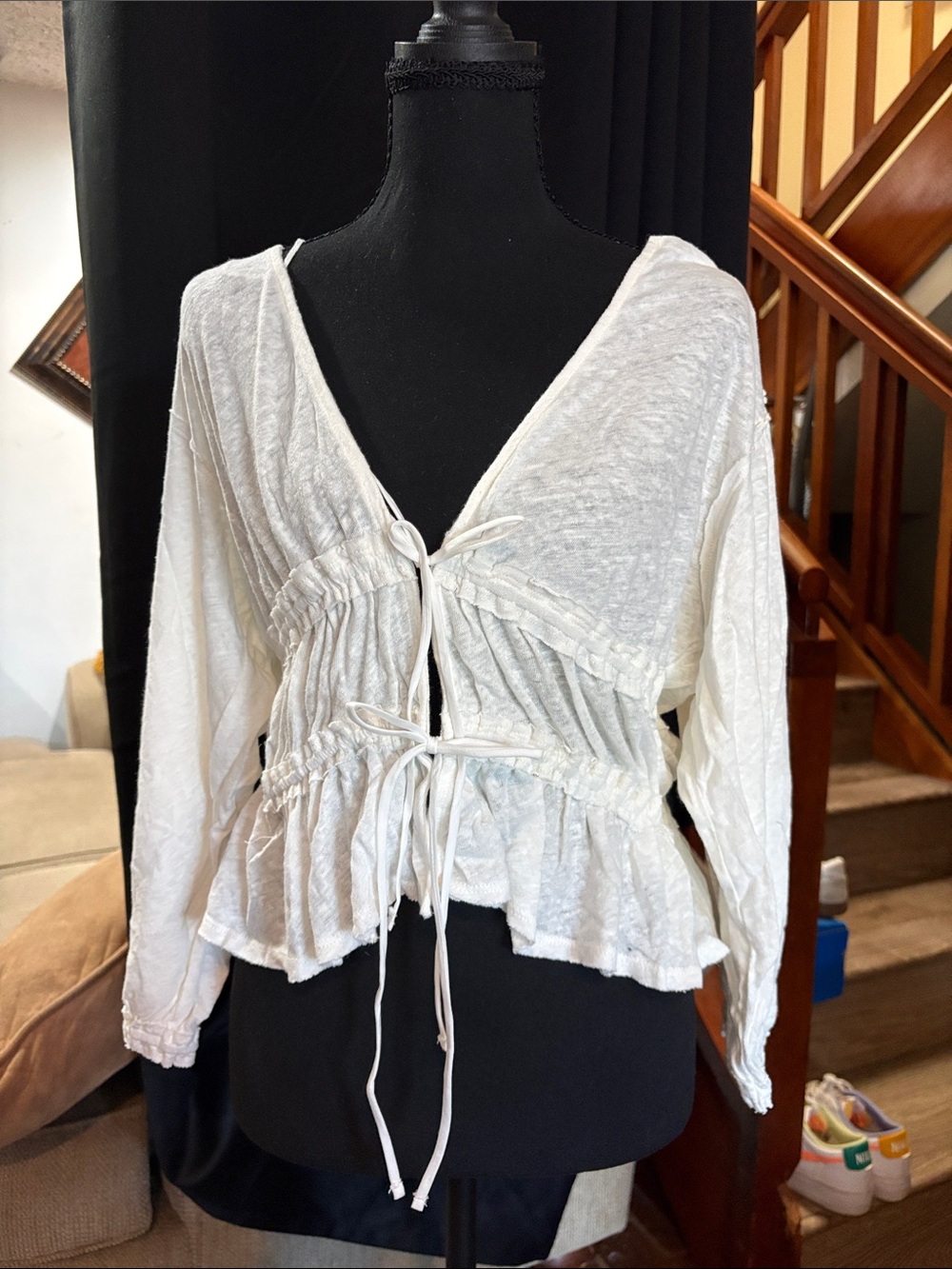 Free People White Drawstring Peplum Blouse